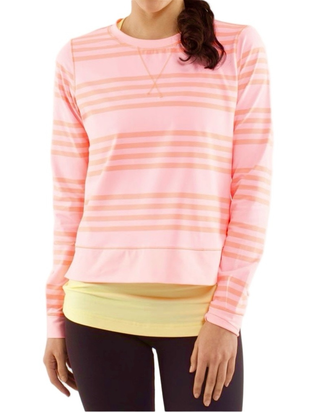 Lululemon Run Warm Up Pink Striped Lightweight Crew